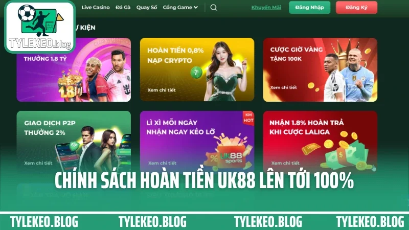 Uk88 - hệ sinh thái cá cược tối ưu cho người mới bắt đầu tự tin 7 Chính sách hoàn tiền uk88 lên tới 100%