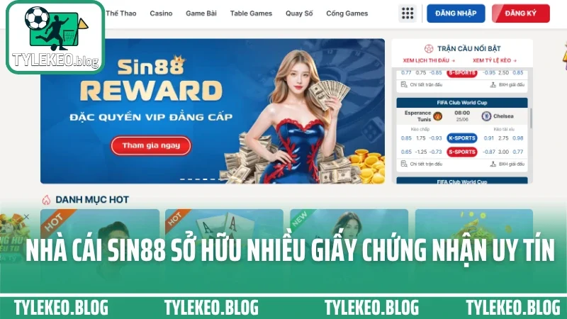 Sin88 - nền tảng cá cược ổn định với kèo nóng cập nhật tức thì 3 Nhà cái sin88 sở hữu nhiều giấy chứng nhận uy tín
